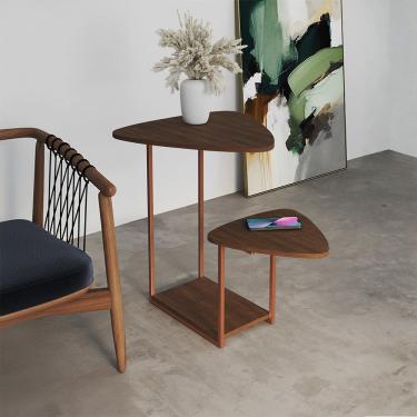 Imagem de Mesa de Canto Industrial Ferro Cobre Tampo Amêndoa Esfiha