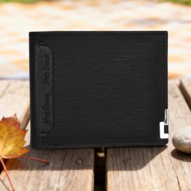 Imagem de Carteira masculina fina, 2 em 1, curta e macia de poliuretano dobrável com um único porta-cartão, protetor de canto de metal com 7 compartimentos, Preto, small, Casual