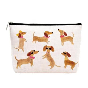 Imagem de Presentes de dachshund, presentes para amantes de cães para mulheres, bolsa de maquiagem, presentes temáticos para cães, bolsa de cosméticos, bolsa de viagem, presentes de cães Weiner para mulheres