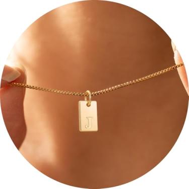 Imagem de Colar com inicial feminina, pingente retangular banhado a ouro 18K, joia mínima de A a Z, colar personalizado, 18+2in, Aço inoxidável, Sem Pedra Preciosa