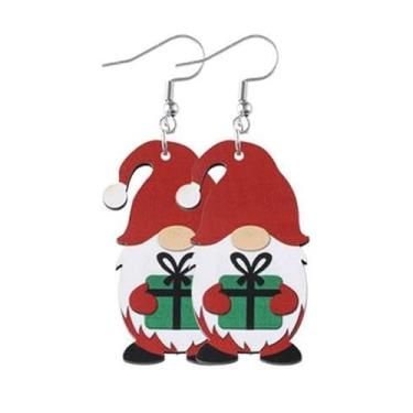 Imagem de Brincos de gnomo de Natal de madeira lindos brincos de anões de Natal floco de neve coração caixa de presente árvore de Natal bengala doce chapéu de Papai Noel, brincos de gnomo, Natal, Ano Novo,