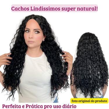 Imagem de Peruca Fibra Orgânica Cacheada Preta 65cm + Wig Cap - Mhair