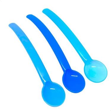 Imagem de Colher Para Bebê Com Cabo Alongado Kit com 3 Unidades Azul Ninet