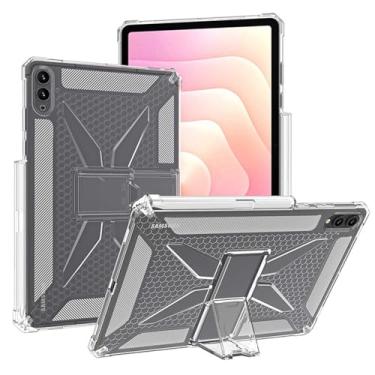 Imagem de Capa transparente com suporte dobrável para Samsung Galaxy Tab S11 Ultra de 14,7 polegadas com compartimento para caneta, capa traseira de TPU transparente, dissipação de calor e à prova de quedas