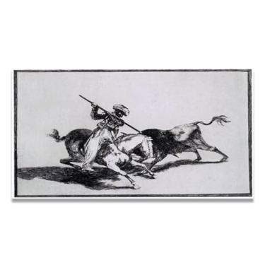 Imagem de LKXGRRSFG Fighting The Bull With A SpearFrancisco De Goya Impressão em tela romântica espanhola - Obra-prima do influente pintor romântico 80 x 120 cm sem moldura