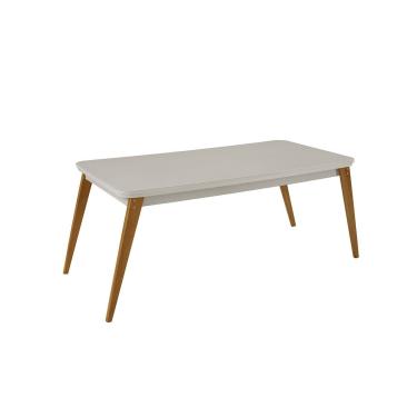 Imagem de Mesa de Sala Jantar Havana Madeira Maciça c/ Tampo Madeirado c/ Canto Curvo 180x90cm Naturale/Off White - Rufato
