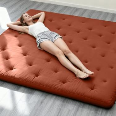 Imagem de ZonLi Colchão futon japonês tamanho solteiro 99 cm x 203 cm, capa 100% algodão 100 cm colchão de tatame espesso, almofada de dormir dobrável, tapete de tatame portátil, cama de enrolar para adultos