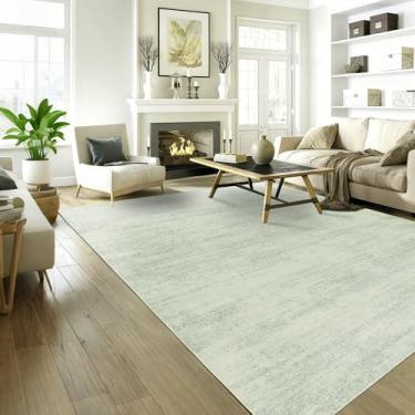 Imagem de BILEEHOME Tapete verde sálvia, 12 x 18 cm, boêmio, abstrato, lavável, neutro, cottagecore para sala de estar, verde claro e bege creme