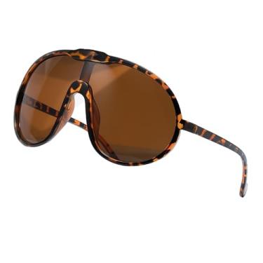 Imagem de Azoxus Óculos de sol vintage grandes, grandes, femininos, masculinos, modernos, óculos de sol aviador grandes dos anos 70, Armação com estampa de leopardo/lente marrom, X-Large