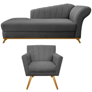Imagem de Kit Diva Recamier Vanessa 185cm Lado Esquerdo E 01 Poltrona Laura Suede Cor Cinza