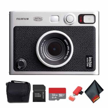 Imagem de FUJIFILM Câmera instantânea híbrida INSTAX MINI EVO (preto) com cartão de memória de 32 GB + capa para câmera + leitor de cartão USB, SD/microSD + pano de limpeza de microfibra