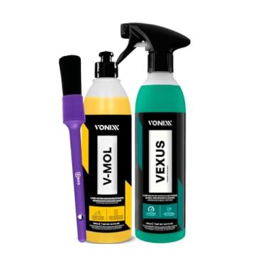 Imagem de Kit Limpeza Automotiva Vexus Limpa Rodas Motor + Shampoo V-mol 500ml Vonixx + Pincel Externo