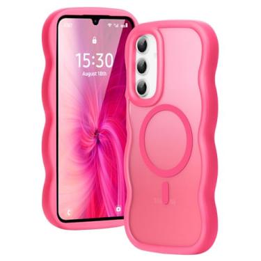 Imagem de Amzfield Capa para Samsung Galaxy A16 5G compatível com Magsafe ondulado design fofo magnético translúcido fosco rígido capa protetora de silicone para Galaxy A16 5G mulheres meninas, rosa choque
