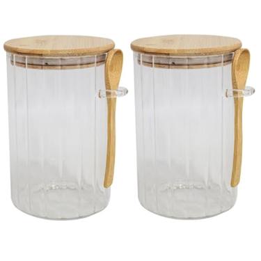 Imagem de Kit 2 Potes de Vidro Hermético 850ml com Tampa e Colher de Bambu