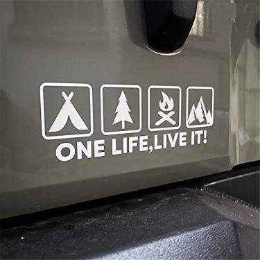 Imagem de Adesivo de carro para One Life Live it Camping Outdoor Enthusiast Wild Survival Decalque quádruplo para veículo Auto Window Tail Body (18 x 6 cm, branco)