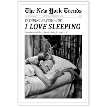 Imagem de Retrô preto e branco feminista arte de parede jornal estética lona pôsteres engraçados menina dormindo impressões para casa quarto dormitório decoração de parede 20 x 30 cm sem moldura