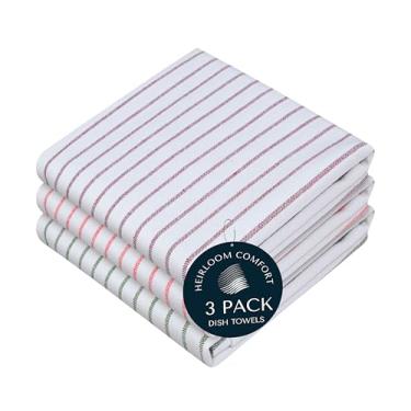 Imagem de HEIRLOOM COMFORT Pacote com 3 toalhas de cozinha multicoloridas, 100% algodão, conjunto de toalhas listradas clássico, panos de prato super absorventes e duráveis, secagem rápida para secar pratos