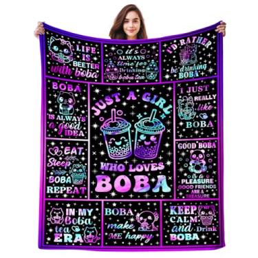 Imagem de INKRENS Cobertor de chá bolha Just A Girl Who Loves Boba Decor Stuff plush flanela roupa de cama CBubble presentes de chá para meninas mulheres crianças adultos decoração de quarto 127 x 101 cm