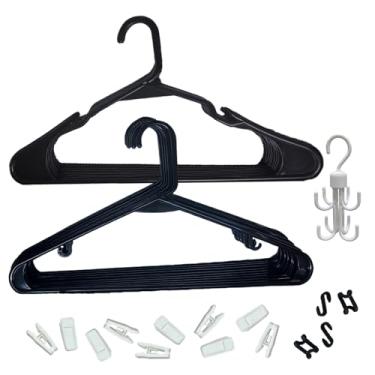 Imagem de Pacote com 20 cabides de plástico, cabides para calças com clipes, duráveis e antiderrapantes, economizam espaço para uma única pessoa. Inclui 10 clipes + 4 conectores + 1 cinto de armazenamento (2