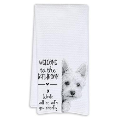 Imagem de Cabana Bro Toalhas de mão engraçadas Westie para banheiro, presentes Westie para mulheres, presentes West Highland Terrier, toalhas de mão decorativas para crianças, banheiro de hóspedes, lavabo, meio