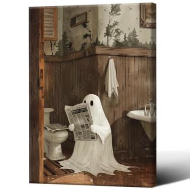 Imagem de Pôster The Ghost In The Toilet Terror Gótico Engraçado Fantasma Bonito Ler Jornais Arte de Parede Impressão em Tela Cartazes Vintage Família Banheiro Decoração de Quarto 30 x 45 cm em Tela Sem Moldura