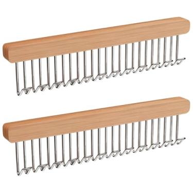 Imagem de Conjunto de 2 varetas de manobrista com 12 ganchos para armário, cabides de madeira removíveis, hastes expansíveis com ganchos de metal para organização de cachecol, gravata, cinto e sutiã