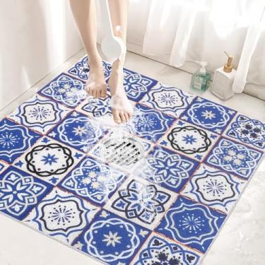 Imagem de Tapete de chuveiro antiderrapante com orifícios de drenagem no meio, tapetes de chuveiro supermacios para chuveiro interno, tapetes de chuveiro para casa, hotel, spa, academia (terraço azul)