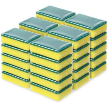 Imagem de Pacote com 30 esponjas embaladas individualmente, esponja a granel para lavar louça, esponjas sem esfregar para louças, cozinha doméstica, limpeza de apartamentos, lavagem de bicicleta de carro (verde