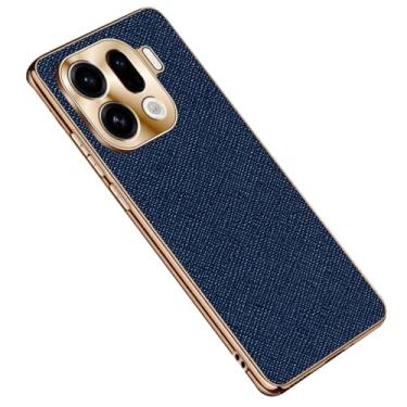 Imagem de HAOMRIYL Capa para Oppo Find X9/X9pro, proteção total da lente fina de couro com revestimento minimalista textura cruzada anti-impressão digital, azul, X9Pro