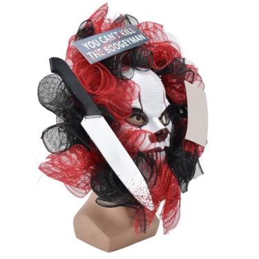 Imagem de Luqeeg Guirlanda de Máscara de Terror para Pendurar na Porta, Enfeite Assustador para Pendurar com Máscara e Cortador Decoração de Halloween Decoração para Festas Festivas
