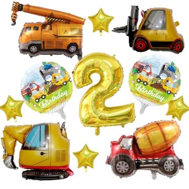 Imagem de Materiais para festa de aniversário de 2 anos, balões grandes de construção 81 cm dourado número 2 balões de construção para meninos 2ª construção decorações de festa de aniversário
