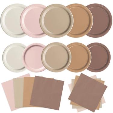 Imagem de Oigco 150 peças, pratos de papel marrom, boho, decorações de chá de bebê, pratos e guardanapos marrons gradientes para aniversário, casamento, chá de bebê, chá de panela, suprimentos de festa, serve
