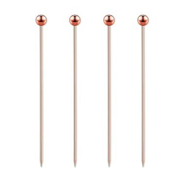 Imagem de 4 palhetas de coquetel de aço inoxidável, espetos de coquetel de metal reutilizáveis, para bebidas, martinis, coquetéis, aperitivos de azeitonas e frutas (ouro rosa)