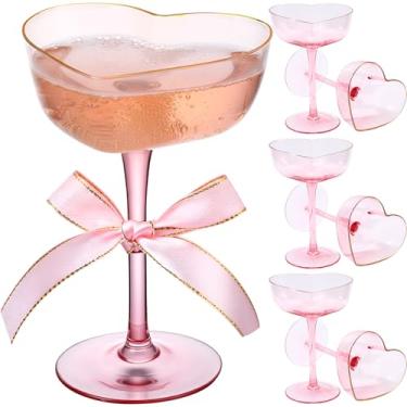Imagem de FoldTier Conjunto de 6 taças de cupê rosa, taças de martini em forma de coração com borda dourada extravagantes taças de champanhe para o dia dos namorados, casamento, dia das galantinas