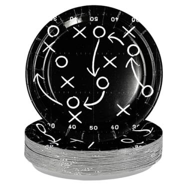 Imagem de 50 peças de pratos ovais de futebol preto 25,4 cm grandes descartáveis ​​de papel de quadra de futebol pesado pratos de sobremesa para esportes aniversário jantar festa suprimentos