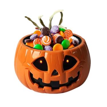 Imagem de Prato de doces de esqueleto, tigela de doces de Halloween | Tigela de Halloween de abóbora com detecção automática,Suporte para doces de grande capacidade, prato de doces de terror com mão de esquelet