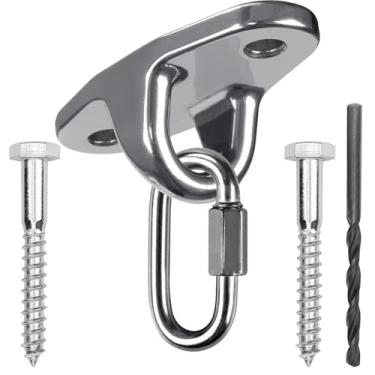 Imagem de WWFFEN Gancho de balanço resistente de aço inoxidável, ganchos de olhal com suportes, parafusos de madeira e concreto, capacidade de 907 kg, parque infantil, varanda, assento de ioga, trapézio