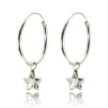 Imagem de Brinco Argola 20 mm Estrela Zirconia Prata 925 - La& Ny Pratas