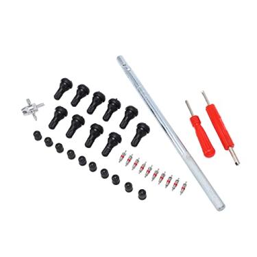 Imagem de Tbest Kit de instalação de reparo de pneu de ferramenta extrator STEM da válvula com 34 peças de acessórios para veículos elétricos automotivos RV durável banhado a liga de zinco