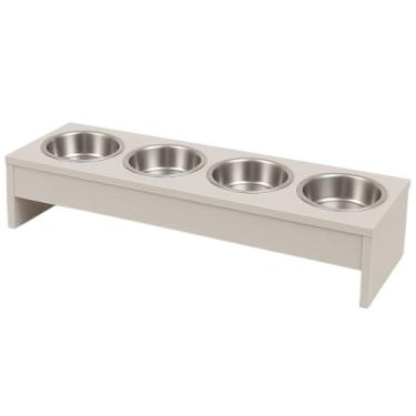 Imagem de Comedouro e Bebedouro Elevado para Cachorros e Gatos – MDF com 4 Tigelas de Inox, Pronto para Uso, Luxo e Sofisticação(Cinza Claro)