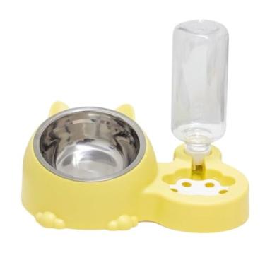 Imagem de Comedouro e bebedouro Duplo Automático Para Cachorro E Gato pets (Amarelo)