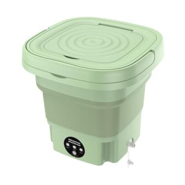 Imagem de Mini Máquina de Lavar Roupas Dobrável Portátil, 6,5 Litros, Plástico Resistente e Silicone, Verde, Bivolt, para Viagens e Apartamentos, 26x27cm Aberta