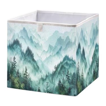 Imagem de SEHANY Caixa de armazenamento dobrável Green Mountains, organizador de tecido grande, dobrável, para roupas, brinquedos, livros, armário, berçário, 28 x 28 x 28 cm