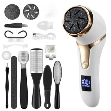 Imagem de Moedor de pés elétrico a vácuo removedor de calos à prova d'água com visor digital LCD dispositivo de pedicure portátil recarregável (Branco)