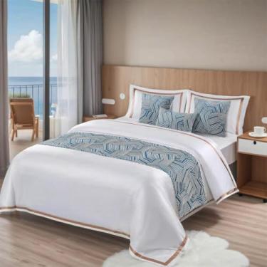 Imagem de Camas de cama e cachecóis, cachecol de cama jacquard luxuoso King protetor, respirável, lavável, resistente a rugas, sem rugas, poliéster premium, para hotel azul ||45 * 210 cm para cama de 1,8 m
