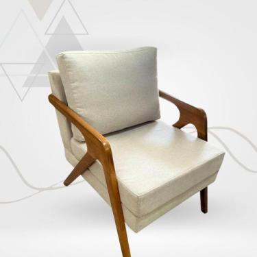 Imagem de Poltrona Decorativa Braço de Madeira Linho Mona - RK Martins