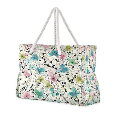 Imagem de GUIJI Bolsa feminina de praia com flores de seixo, bolsa de mão grande com compartimento molhado para viagem na praia com bolso com zíper para uso ao ar livre