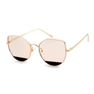 Imagem de HCHES Óculos de Sol Retrô Masculino Feminino Armação de Metal Clássico Espelhado Lentes Prateadas Azuis Tons Poligonais (5)