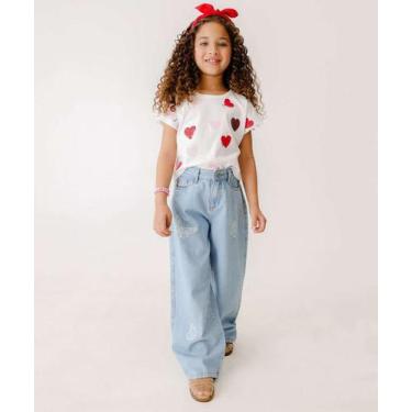 Imagem de Calça Jeans Wide Leg Infantil Marisa Tam 4 a 10-46028, 4, Jeans azul
