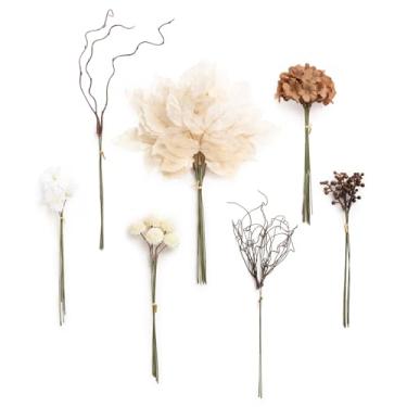 Imagem de Ling's moment Conjunto de caixa de hastes de vegetação artificial, 48 peças com 7 tipos de palitos de vegetação sintética para buquês de noiva, arranjos florais de casamento, centros de mesa, bege